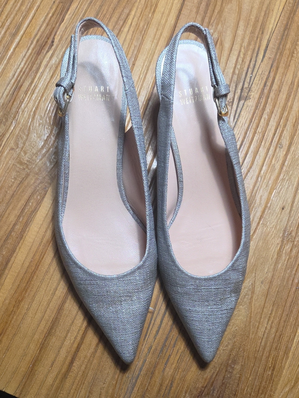 Stuart Weitzman Metallic Silver Pointed Slingback Flats
